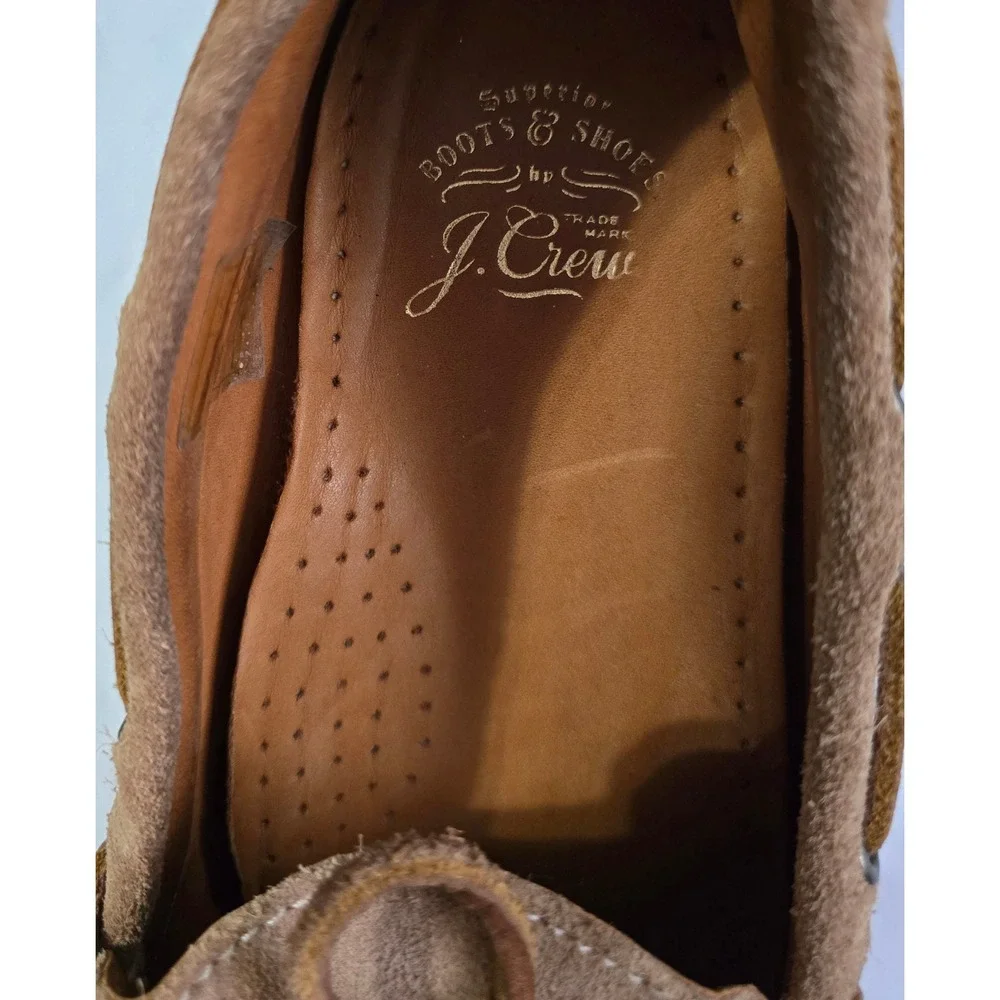 J.Crew Mens Ludlow Suede Boat Shoes Tan Brown Vibram Sole Loafers Size 8.5